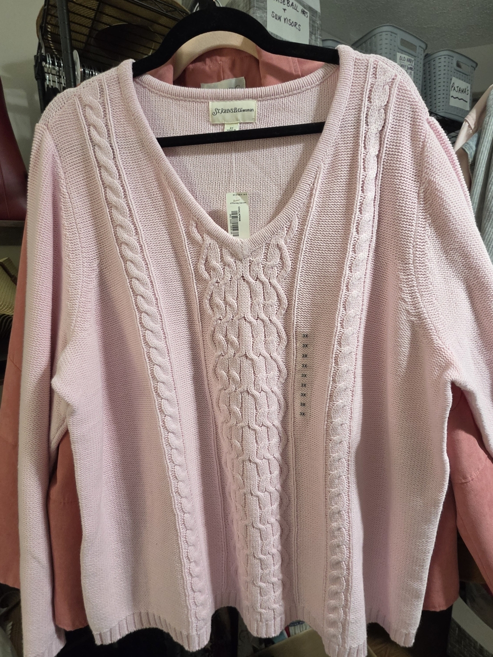 ST JOHNS BAY Light Pink Cable-Front V-Neck Sweater